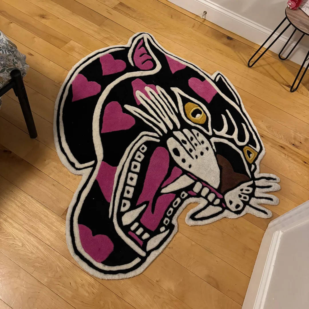 Panther Pink Heart Tattoo Rug Made from New Zealand Wool