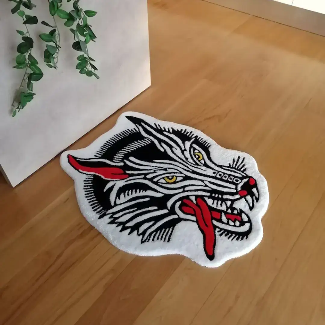 Tattoo-Style Wolf Rug – Rug for Nature & Animal Lovers