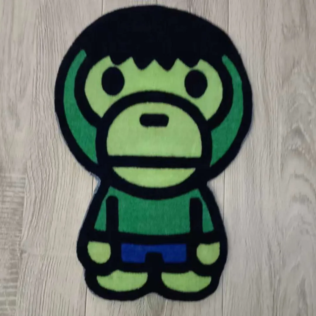 Hulk Monkey Ape Rug in urban-style bedroom with wood flooring