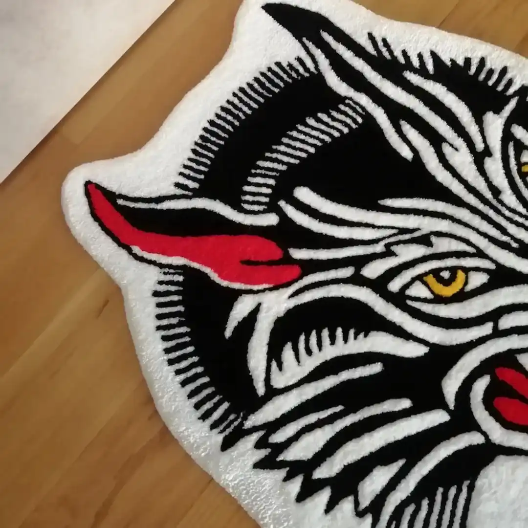 Tattoo-Style Wolf Rug – Rug for Nature & Animal Lovers