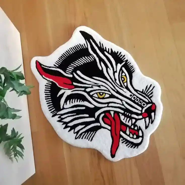 Tattoo-Style Wolf Rug – Rug for Nature & Animal Lovers