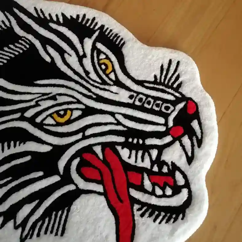 Tattoo-Style Wolf Rug – Rug for Nature & Animal Lovers