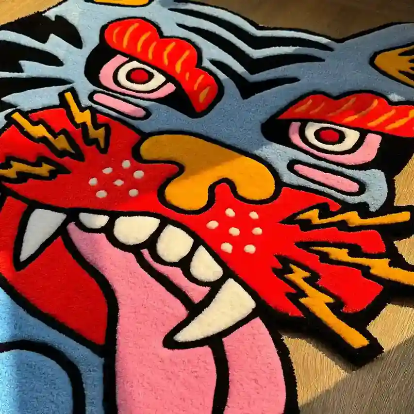 Aggressive Bulldog Tattoo Rug for Unique Interiors