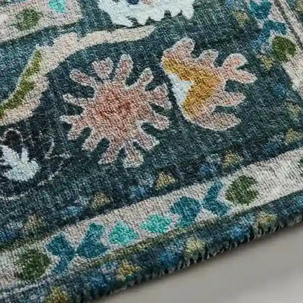Detail shot of hand-tufted texture of Vintage Blue Rug