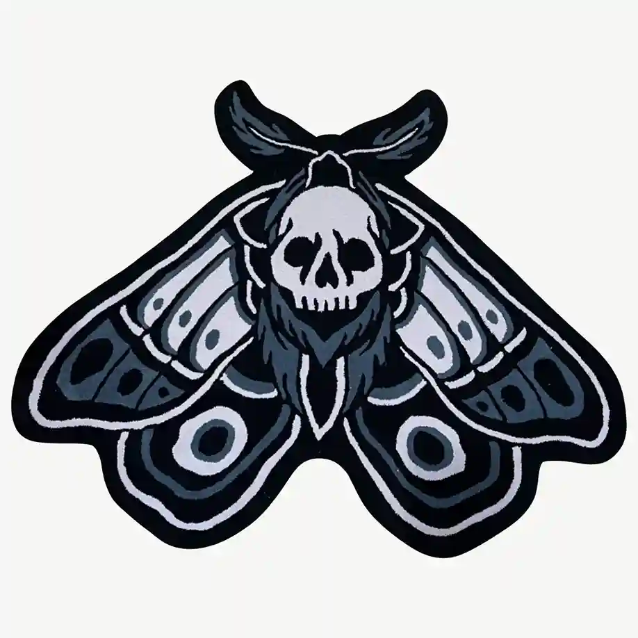 death moth grey tattoo rug
