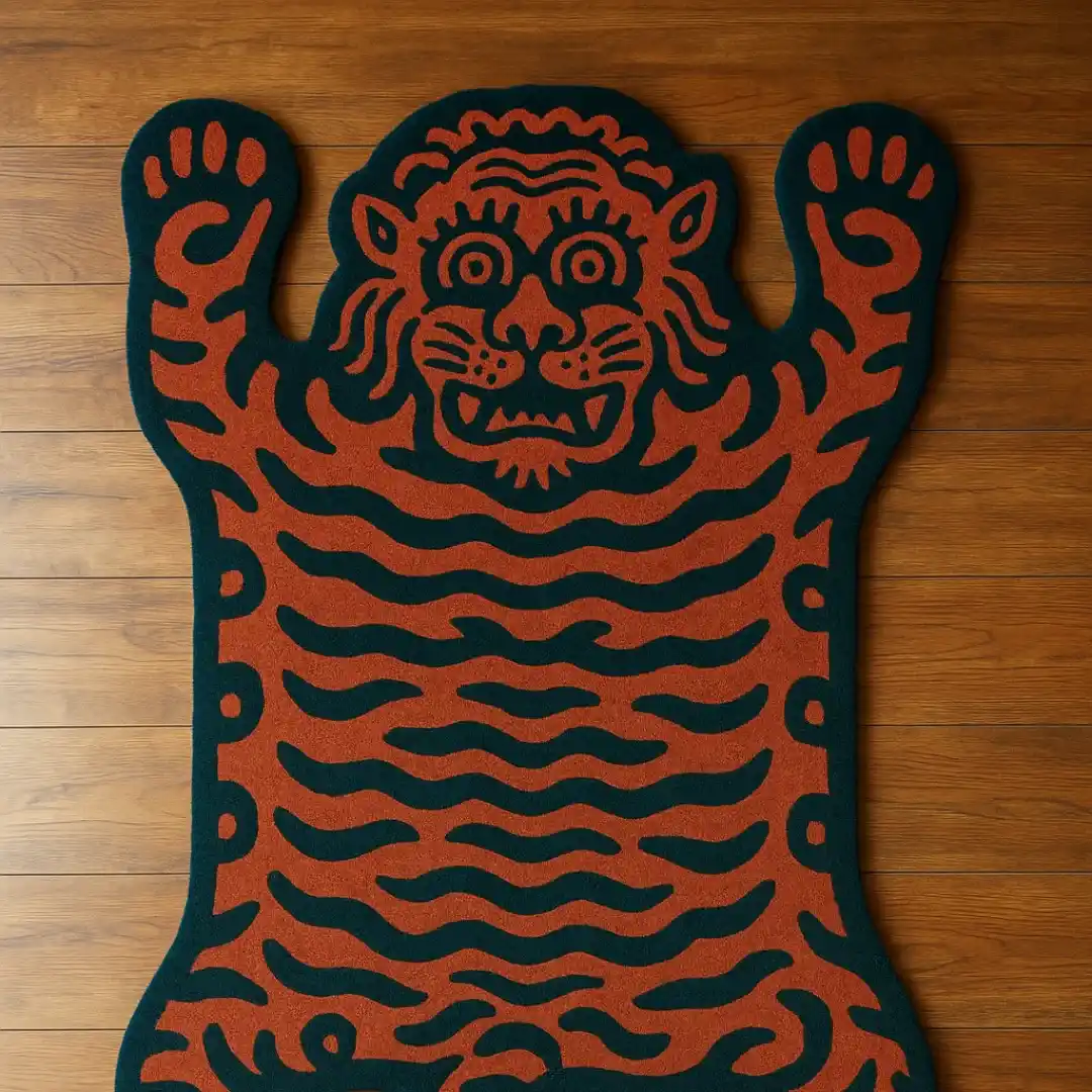 Orange Traditional Tibetan Tiger Rug