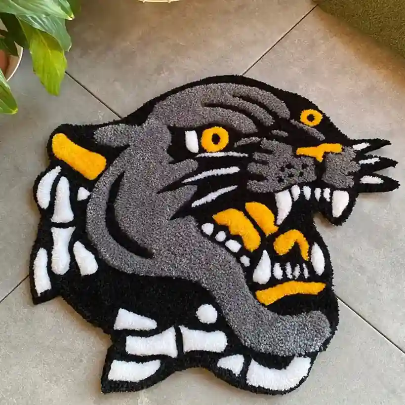 panther yellow tattoo rug