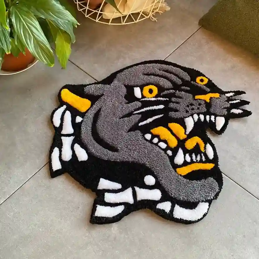 panther yellow tattoo rug