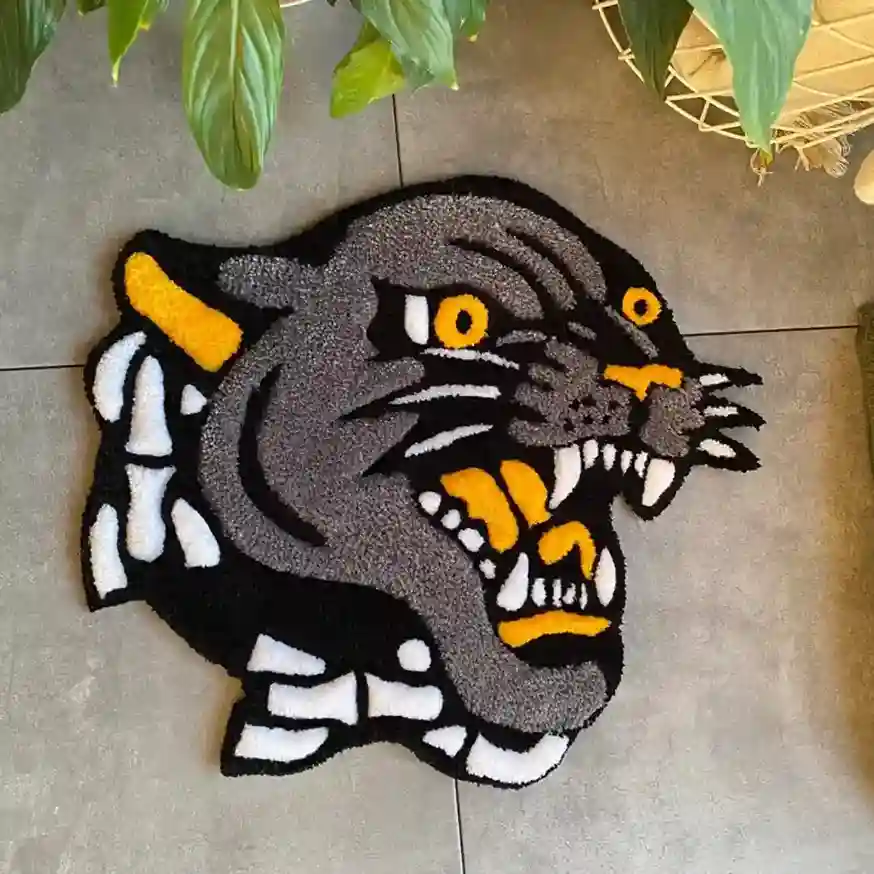panther yellow tattoo rug
