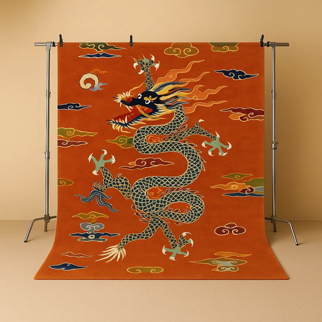 Animal print hand-tufted rug with bold tiger-inspired design on hanger – shop animal print area rugs at Sneagear