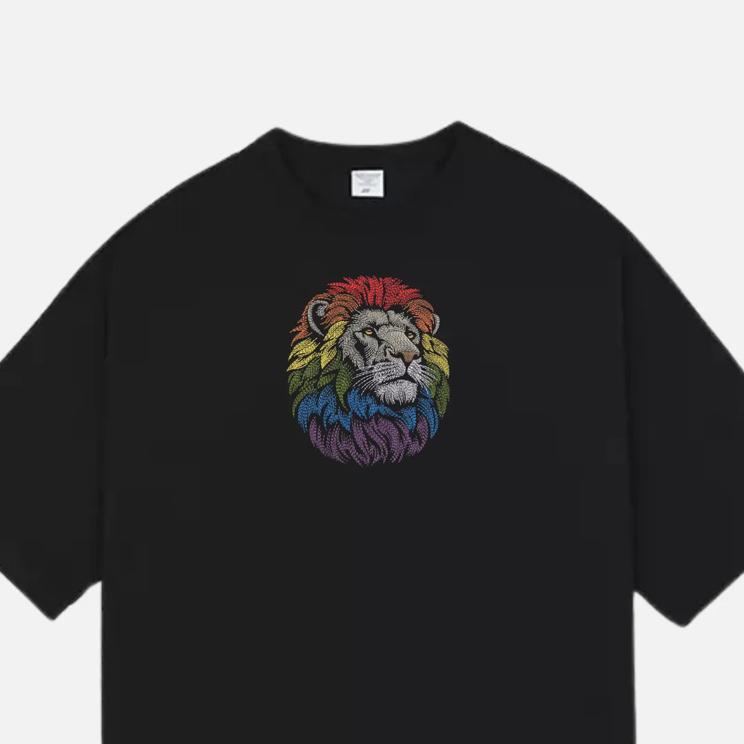 Colorful Lion Embroidered Tee