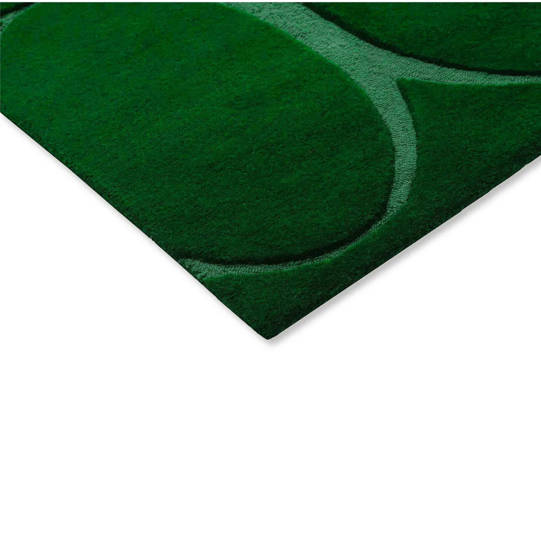 Hand-tufted green rug with eclipse design