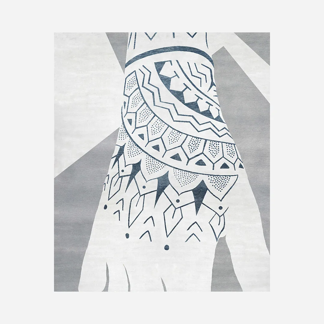 Inked Grace Area Rug with hand illustration and tribal motifs