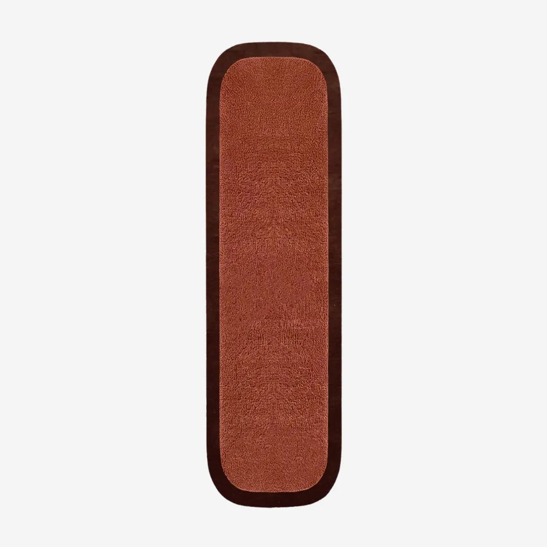 Orange Border Runner Rug with terracotta center and deep brown edge, perfect for hallways or narrow spaces