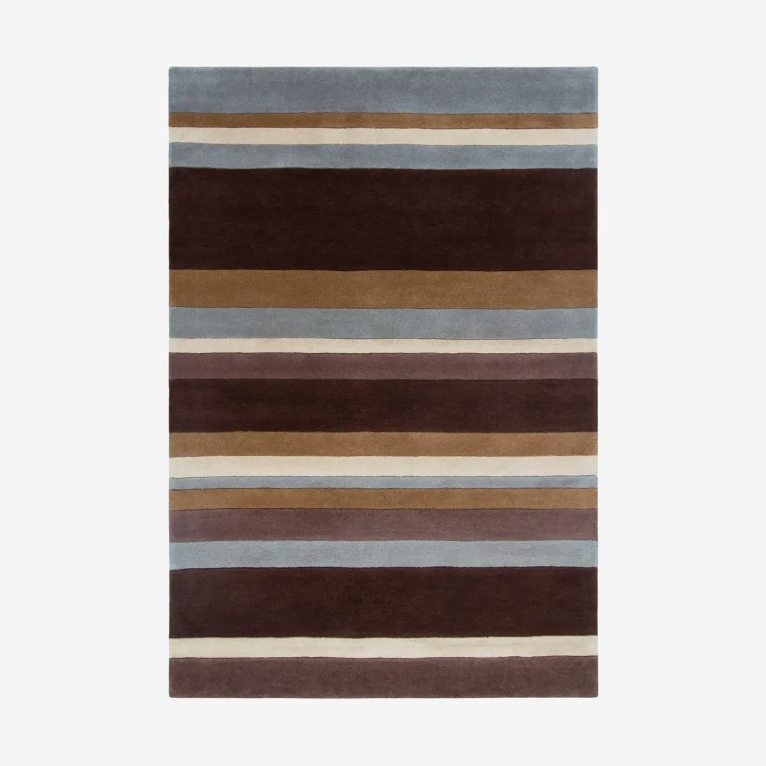 Rectangular wool rug with multi-colored stripes