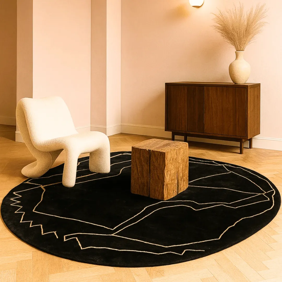 Modern round rug with cracked line design
