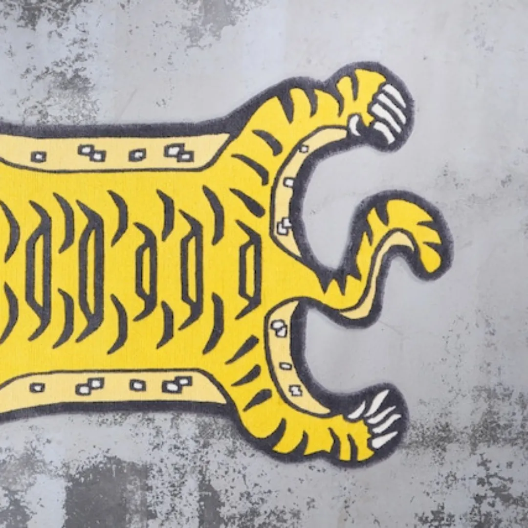 Yellow tiger-shaped rug styled in modern room