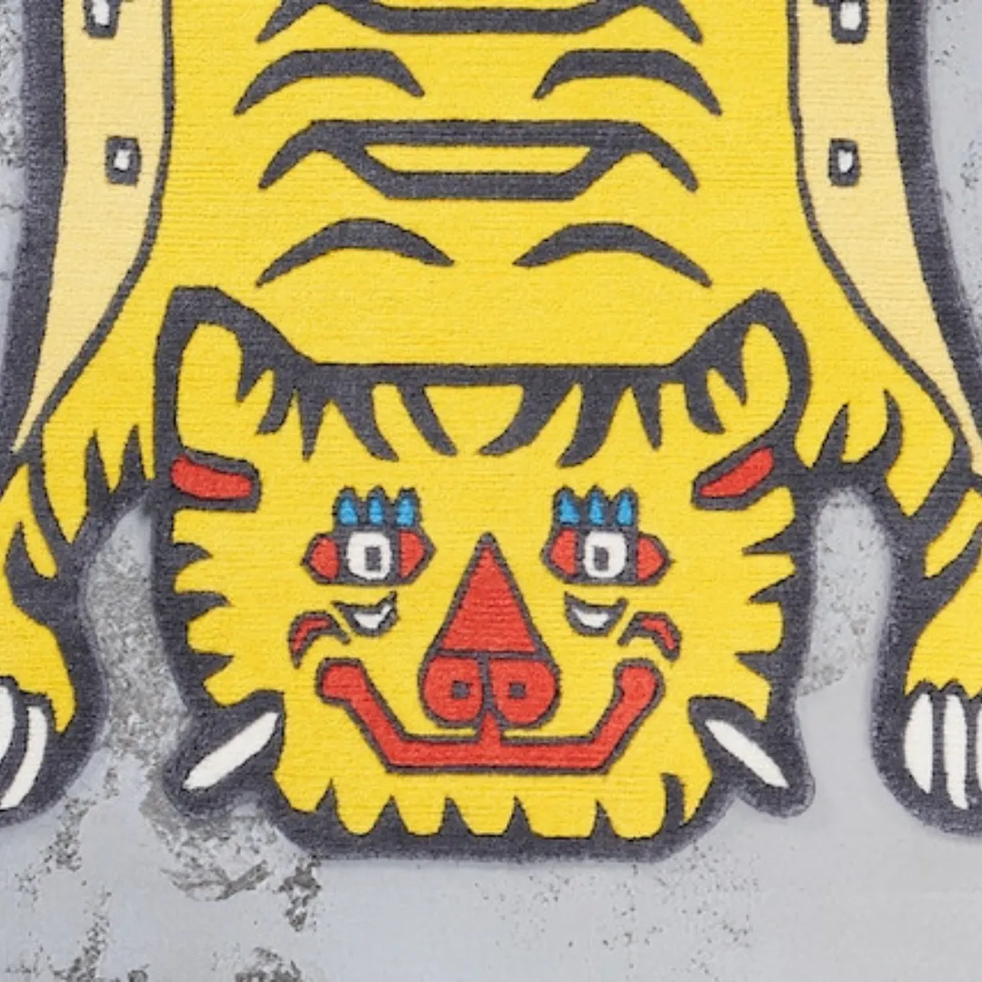 Yellow tiger-shaped rug styled in modern creative room