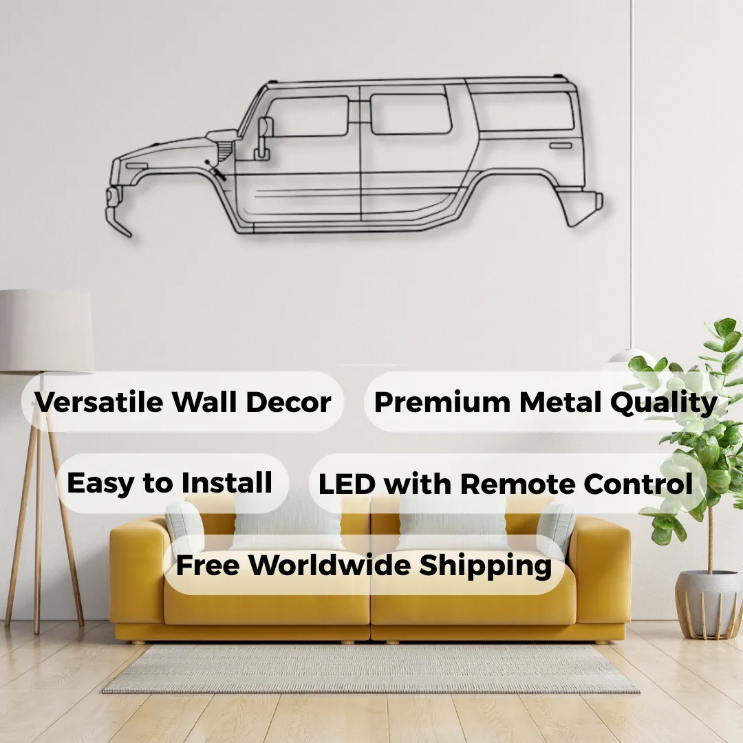 Hummer Metal Art Garage wall art: Hummer custom sign on metal, wide silhouette