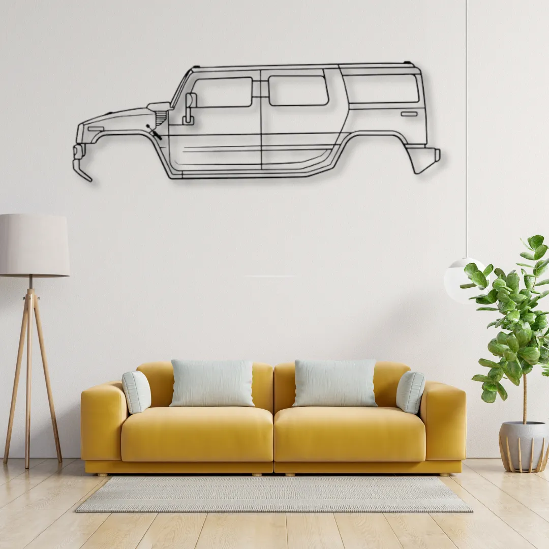 Hummer Silhouette Hummer SUV side profile custom metal sign on white wall