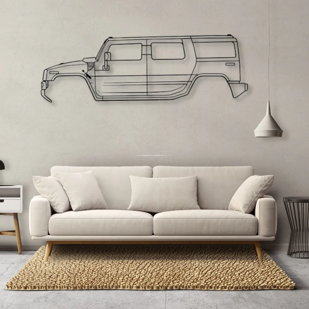 Hummer Silhouettes Personalised Hummer metal sign wall decor above sofa
