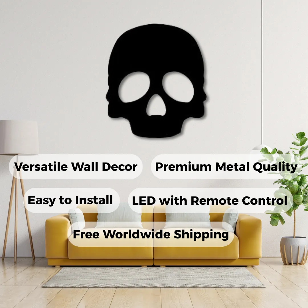 Midnight Skull Edgy gothic skull silhouette metal wall hanging for tattoo