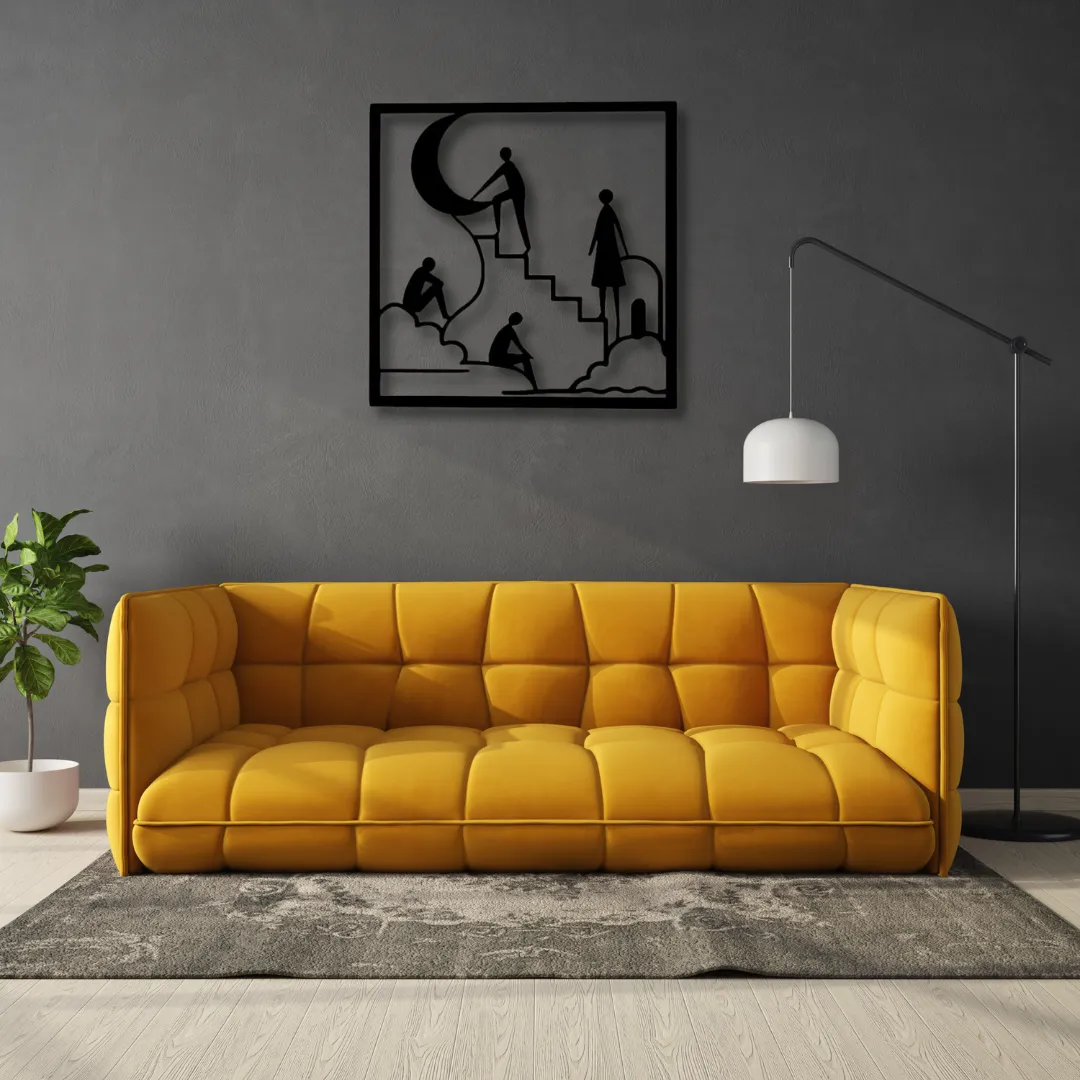 Moon Stairway Abstract silhouettes climbing stairs to the moon black metal wall art