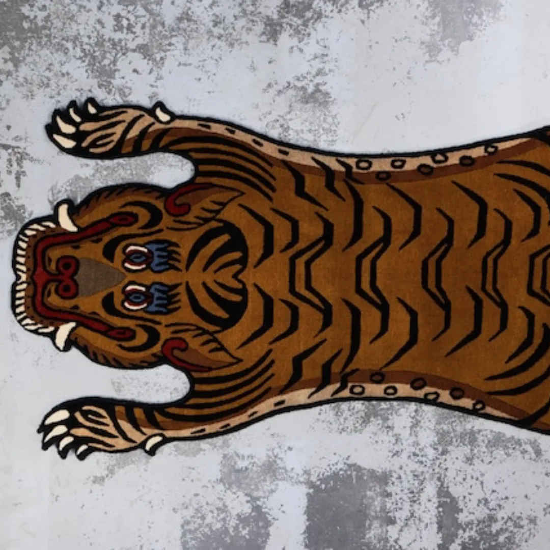 Mystic Tibetan Tiger Wool Rug with traditional design rug