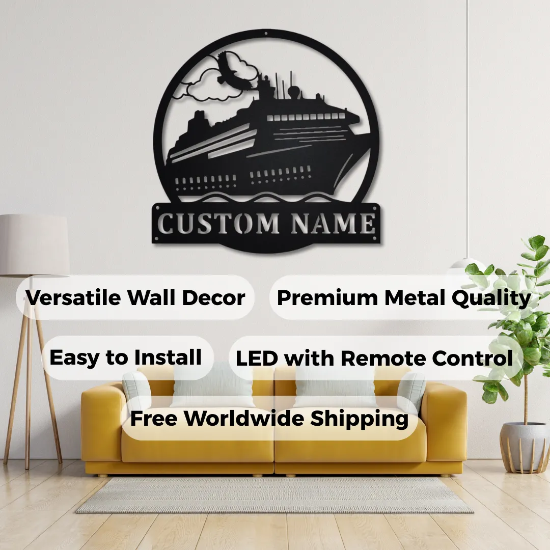 Ocean Voyage Silhouettes Nautical-themed metal wall art featuring a ship and bird.