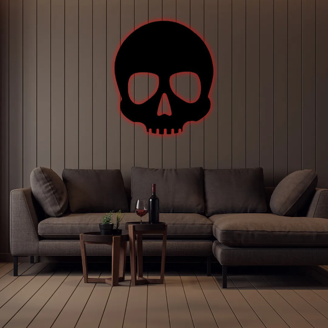 Red Midnight Skull Silhouette Modern skull-shaped metal wall decor for living room