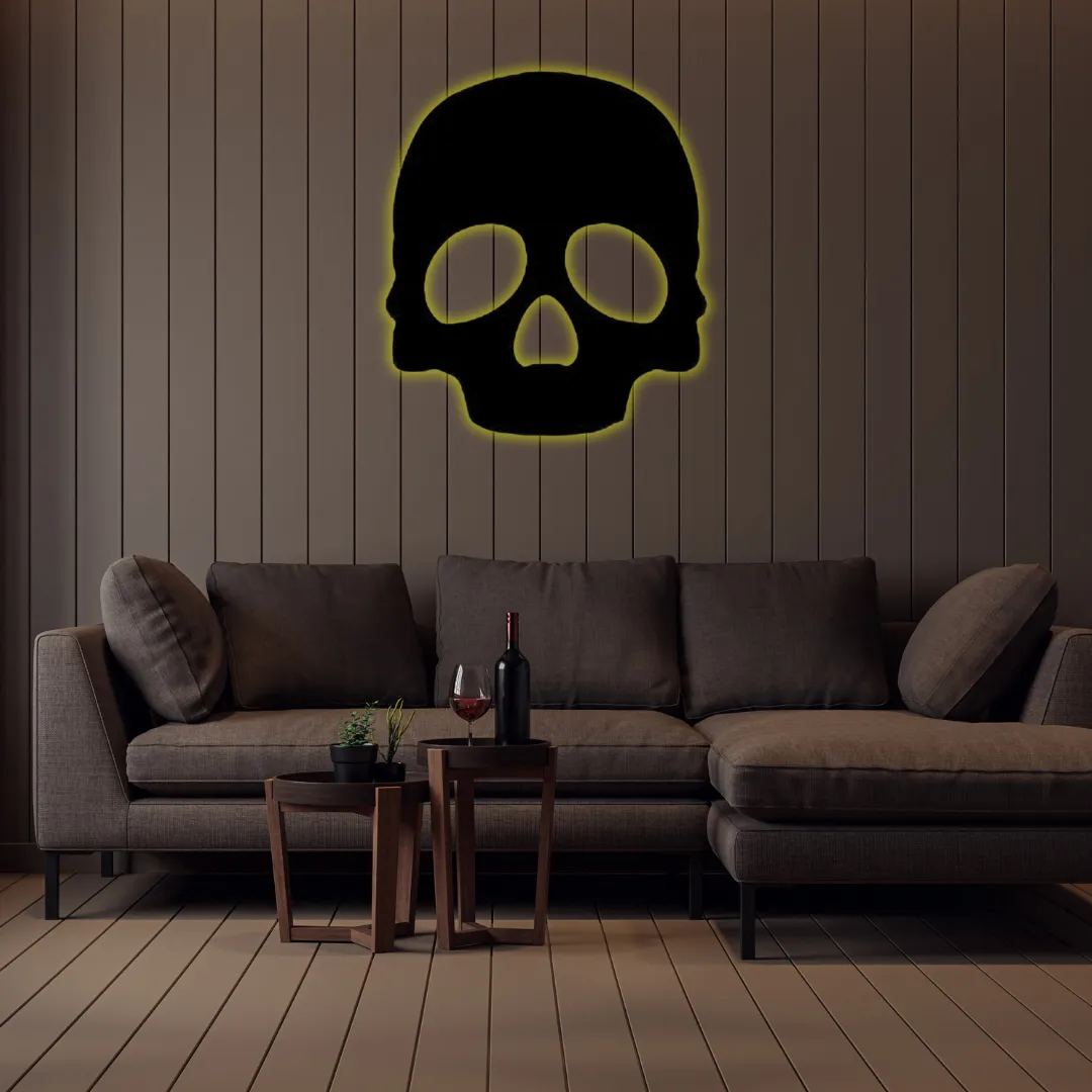 Yellow Eternal Skull Silhouette Modern black skull wall decor for gothic-inspired interiors
