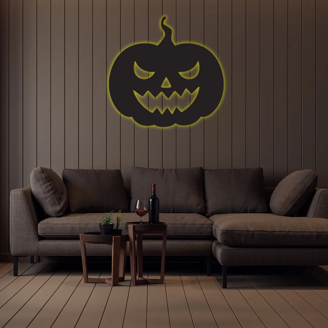 Yellow Pumpkin Fright Silhouette Sinister pumpkin face black wall décor