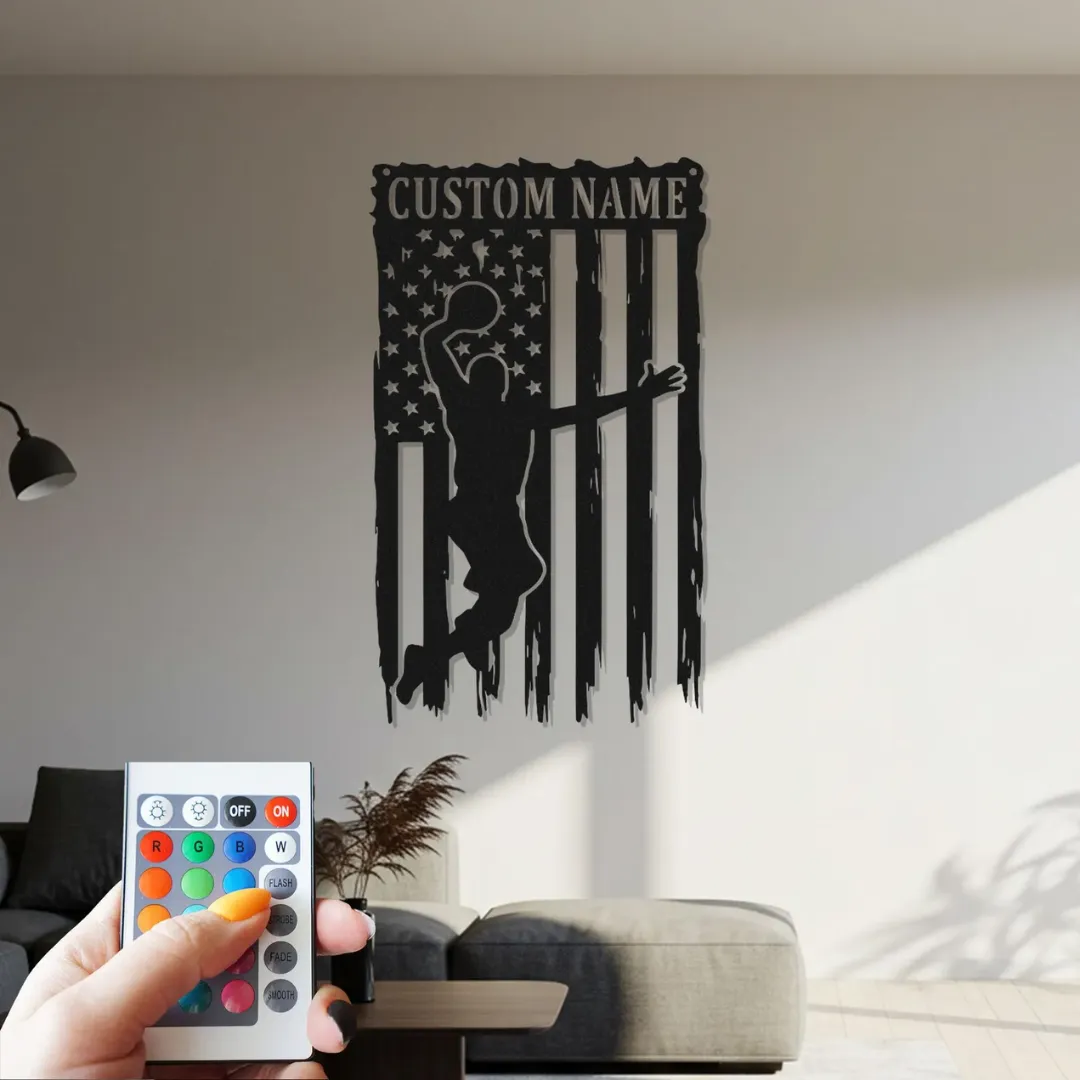 American Basketball Player Silhouette Basketball player American flag wall art custom name