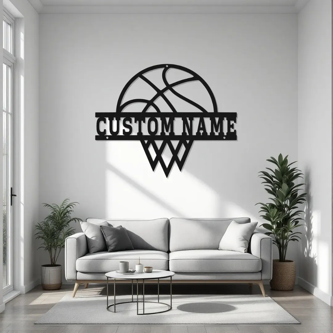 Basketball Hoop Silhouette Custom basketball hoop metal wall art with name
