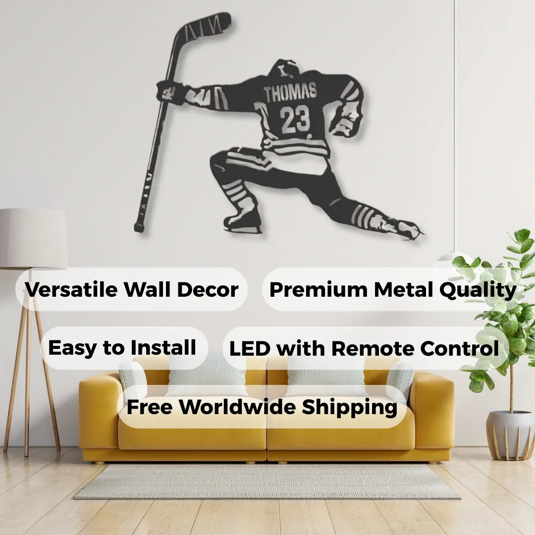 Custom Jersey Hockey Personalized Silhouettes Black hockey player silhouette wall décor with jersey customization