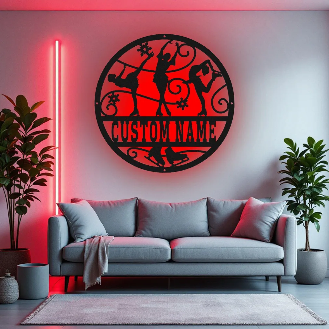 Figure Skating Silhouettes Laser cut figure skater silhouette wall art LED and non-LED