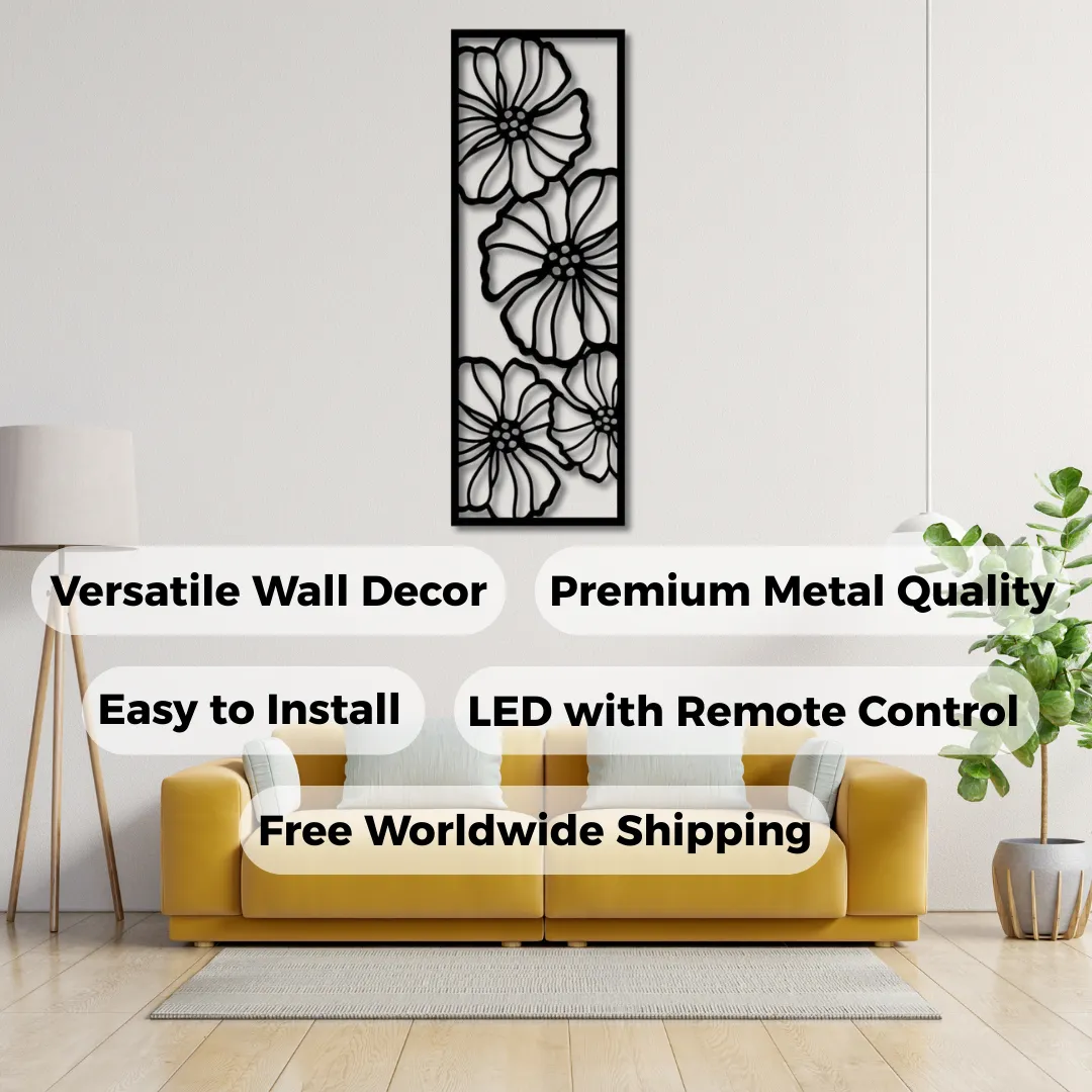 Floral Bloom Silhouettes Black flower wall hanging for modern interiors.