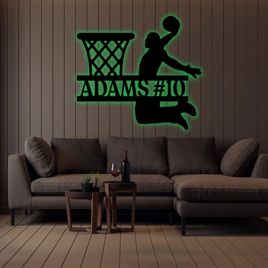 Green Basketball Dunk Silhouette Laser cut basketball dunk silhouette wall art