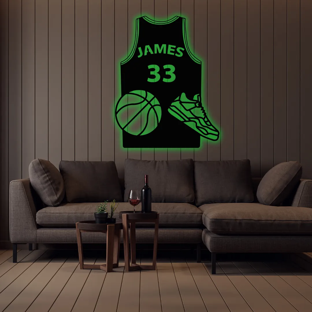 Green Basketball Jersey Silhouette Laser cut basketball jersey wall art LED and non-LED