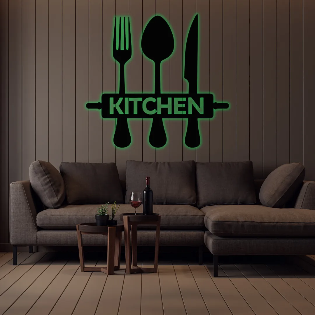 Green Kitchen Silhouette Kitchen Wall Art | Fork Spoon Knife Metal Décor