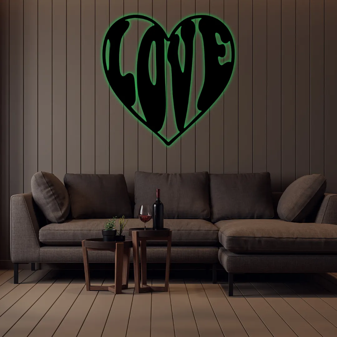 Green LOVE Heart Silhouette LOVE Heart Metal Wall Art | Romantic Home Décor
