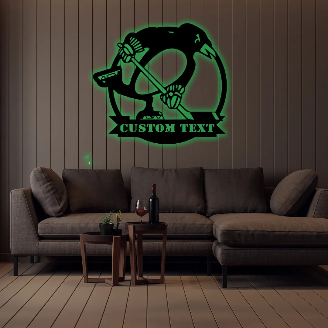 Green Penguin Hockey Silhouette Personalized hockey wall décor with penguin silhouette