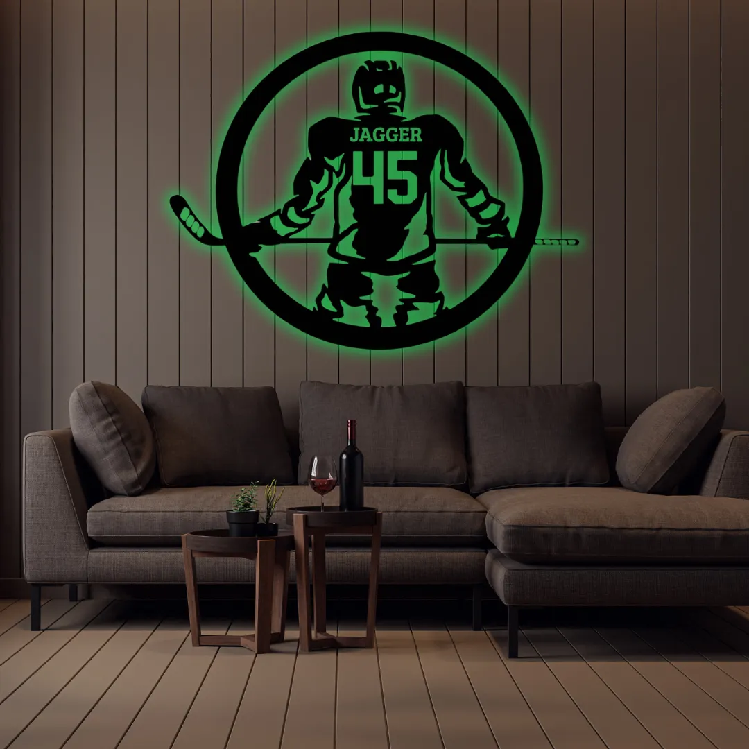 Green Round Hockey Jersey Silhouette Custom hockey wall hanging with name and number inside round frame