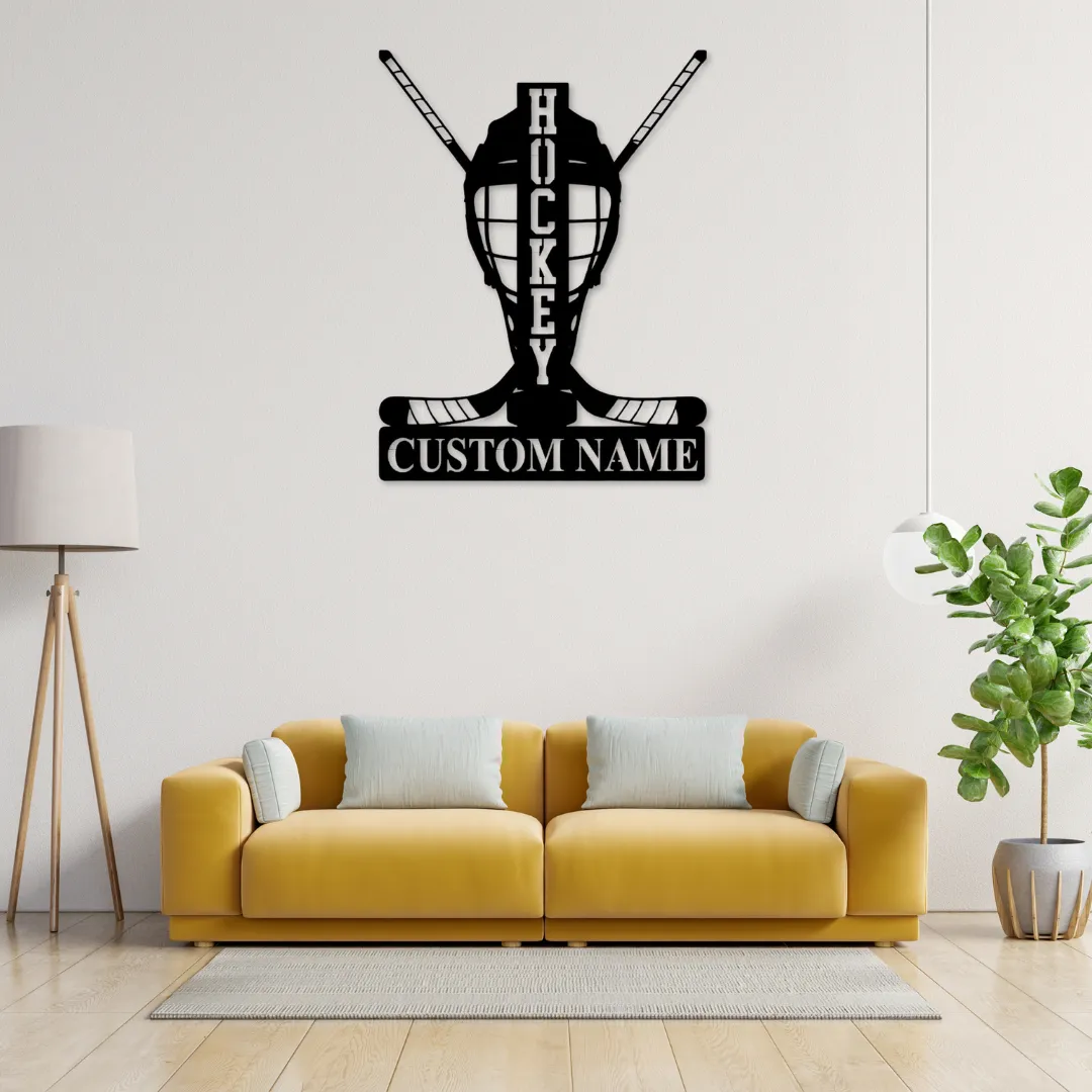 Hockey Goalie Mask Silhouette Hockey goalie mask metal wall art with custom name