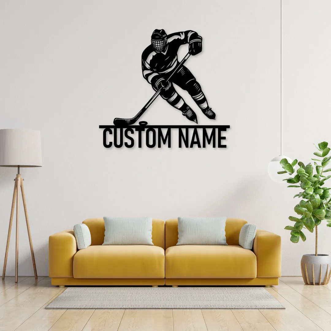 Hockey Player Custom Silhouette Hockey player custom silhouette metal wall art with name