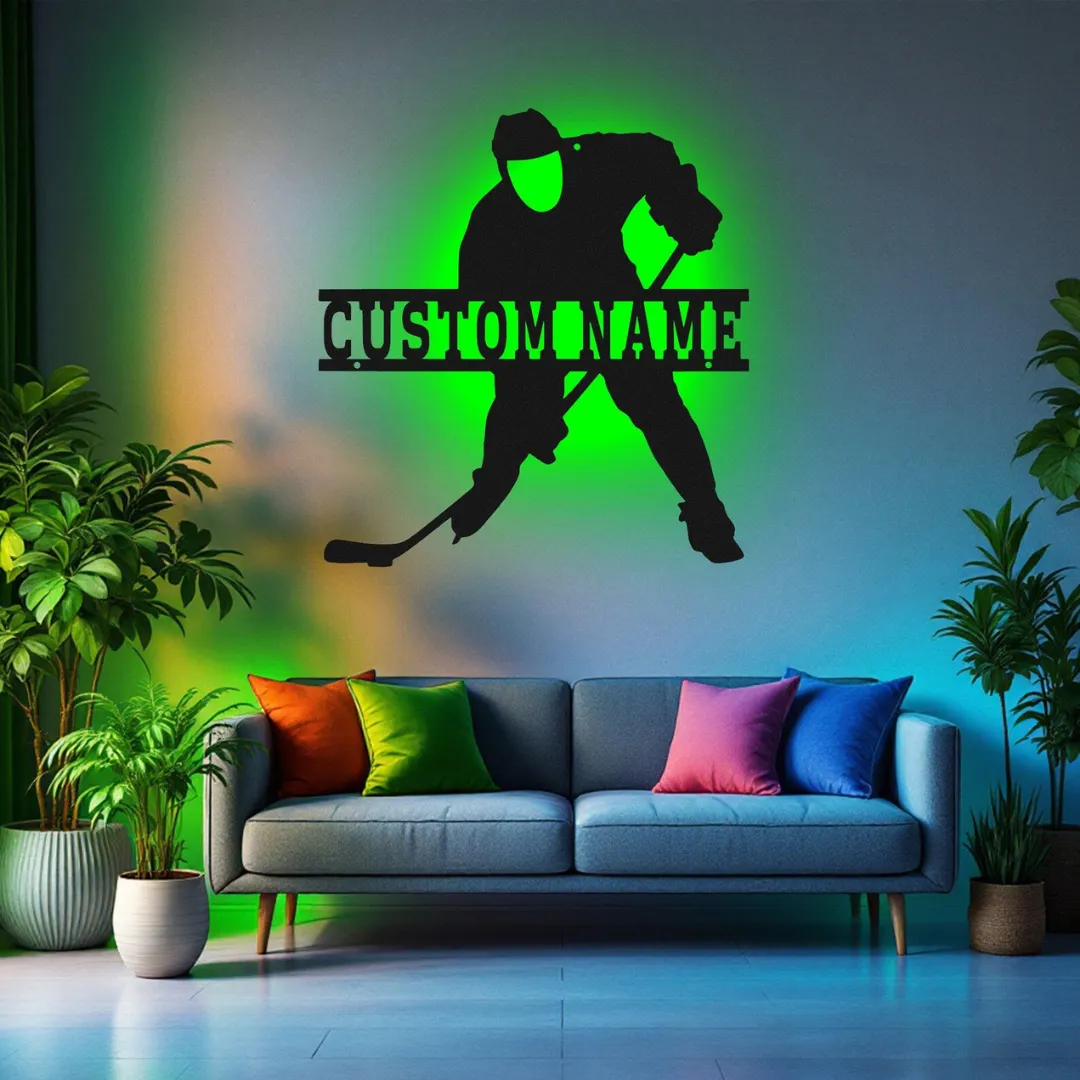 Hockey Player Silhouettes Personalized hockey player wall décor LED and non-LED