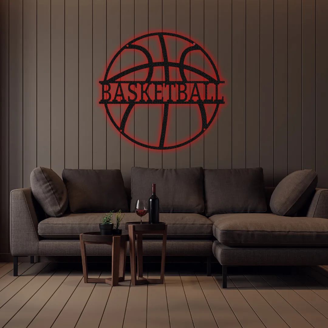 Red Basketball Circle Silhouette Black basketball circle wall art for game rooms