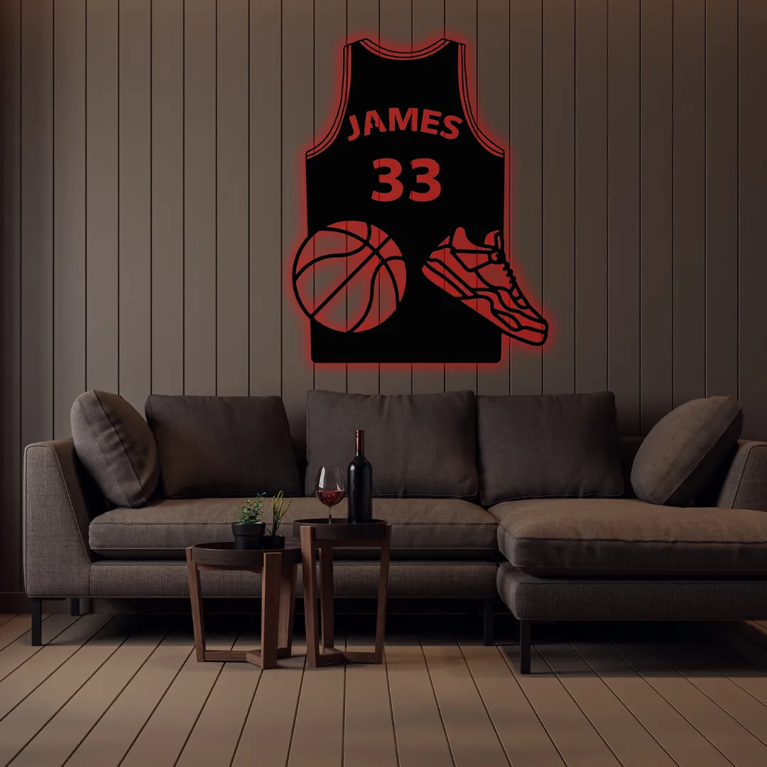 Red Basketball Jersey Silhouette Custom basketball wall hanging jersey design for fans