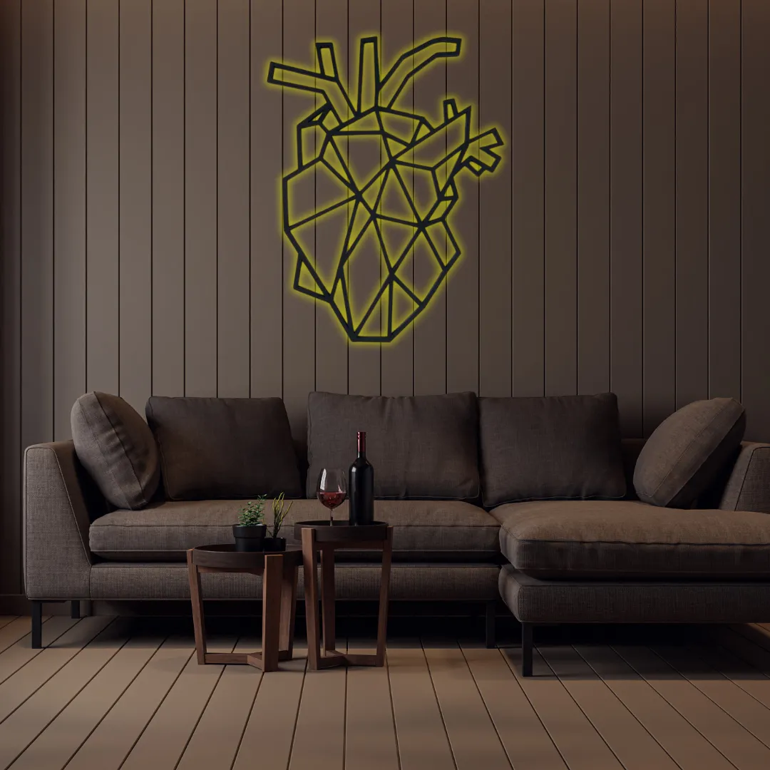 Yellow Geometric Heart Silhouette Minimalist geometric heart wall décor piece.