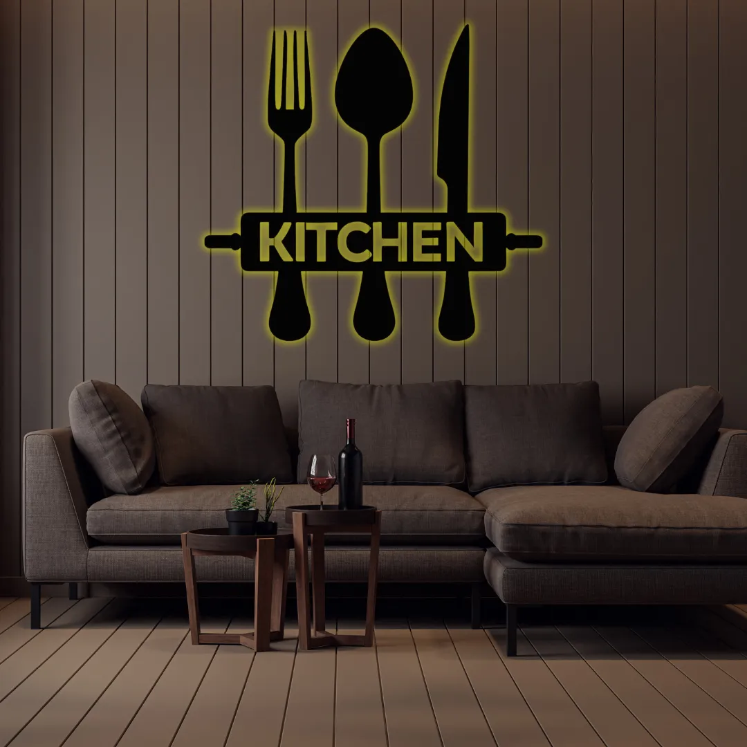 Yellow Kitchen Silhouette Utensil design kitchen wall art decoration